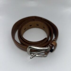 Timberland Men's Brown Leather Belt Size 32/80 Contrast Stitching Silver Buckle‎